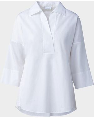 Akris Punto Kimono-Sleeve Split-Neck Blouse - White