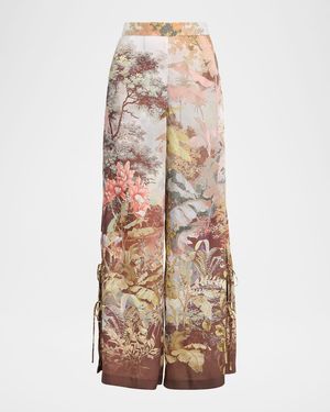 Kobi Halperin Helena Wide-Leg Botanical-Print Pants - Natural