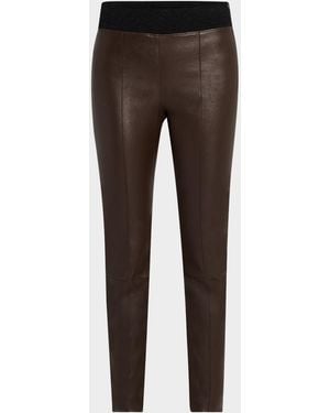 Brunello Cucinelli Leather Stretch Front Seam Leggings - Gray