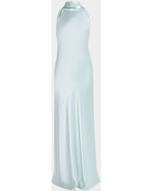 Talbot Runhof Pope Crepe Satin Halter Gown - Blue