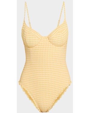 Jonathan Simkhai Suni Textured Gingham One-Piece Swimsuit - White