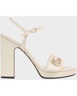 Gucci 95Mm Gg Marmont Leather Platform Sandals - Natural