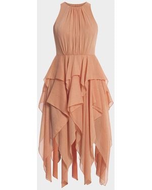 BCBGMAXAZRIA Ruffle Metallic Shimmer Midi Dress - Orange