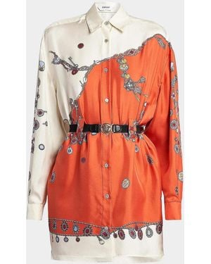 Versace Printed Silk Twill Shirtdress - Orange