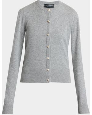 Dolce & Gabbana Pearly Button Cashmere Crewneck Cardigan - Gray