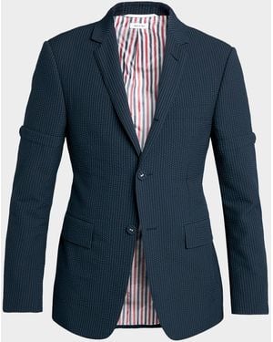 Thom Browne Apos;S Wool Seersucker Single-Breasted Sport Coat - Blue