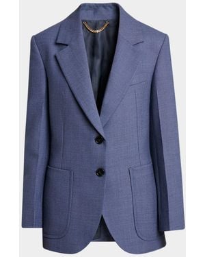 Victoria Beckham Stretch-Wool Patch-Pocket Jacket - Blue