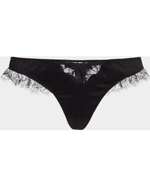 Kiki de Montparnasse Low-Rise Lace-Inset Stretch Silk Thong - Black