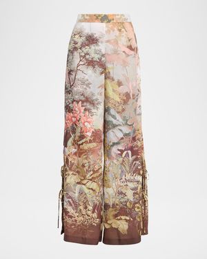 Kobi Halperin Helena Wide-Leg Botanical-Print Pants - Natural