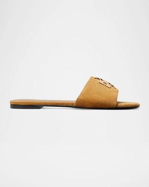 Tory Burch Charlie Suede Flat Slide Sandals - White