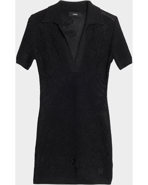 Amiri Metallic Floral Crochet Short-Sleeve Mini Polo Dress - Black
