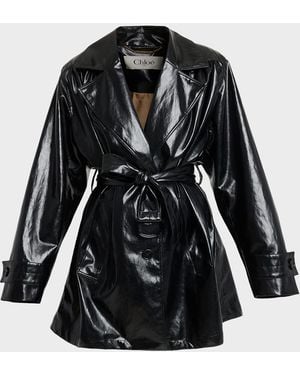 Chloé Shiny Belted Short Trench Coat - Black