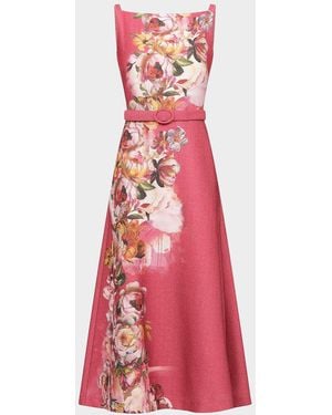 Cynthia Rowley Slyvie Floral Belted Satin Tea-Length Dress - Red