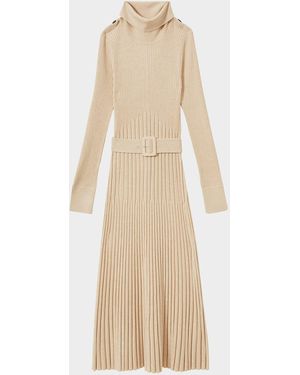 Reiss Vinette Ribbed Turtleneck Midi Sweater Dress - Natural