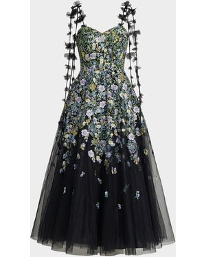 Mac Duggal Floral-Embroidered Tassel Tulle A-Line Cocktail Maxi Dress - Multicolor