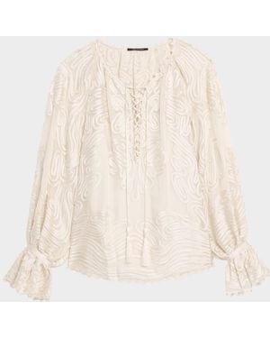 Kobi Halperin Florence Embroidered Lace-Up Blouse - Natural