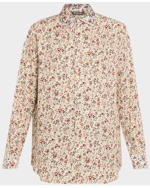 Loro Piana Thea Floral-Print Silk Button-Down Shirt - Natural