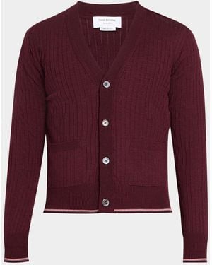 Thom Browne Rwb Striped Merino Wool Cardigan - Red