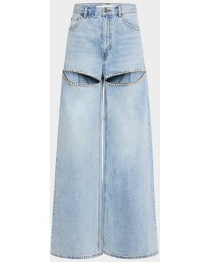 Area Crystal Slit Wide-Leg Jeans - Blue