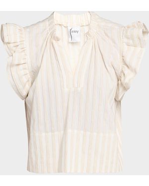 Finley Remy Texture-Striped Ruffle Top - Natural