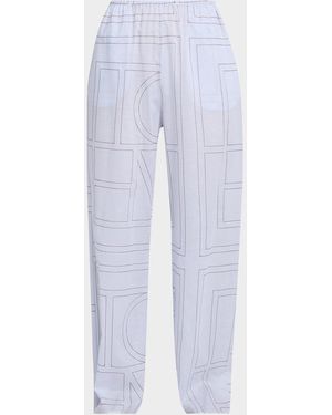 TOTEME Monogram Cotton-Blend Straight-Leg Pajama Pants - Blue