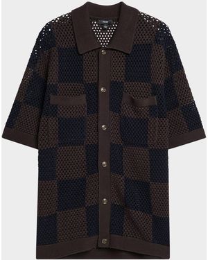 Reiss Apos;S Alfred Checkered Crochet Short-Sleeve Shirt - Black