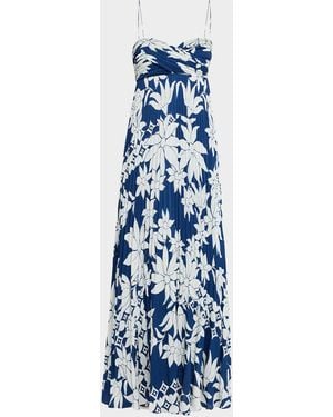 Emanuel Ungaro Avery Pleated Floral-Print Empire Maxi Dress - Blue