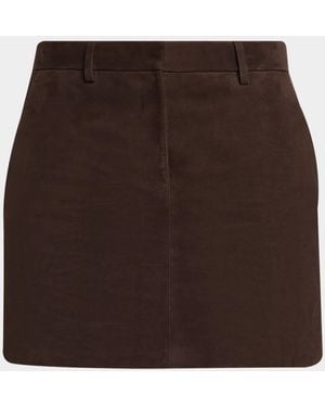 Theory Low-Rise Suede Mini Trouser Skirt - Brown