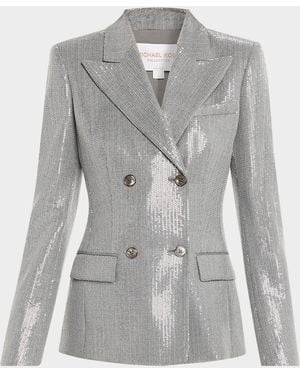 Michael Kors Double-Breasted Pinstripe Sequin Jacket - Gray