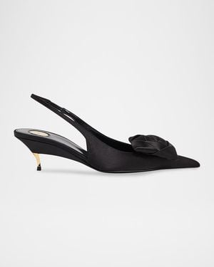Saint Laurent 50Mm Dakota Rose Satin Slingback Pumps - Black