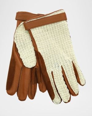 Portolano Apos;S Deerskin Gloves With Crochet Cotton Top - Brown