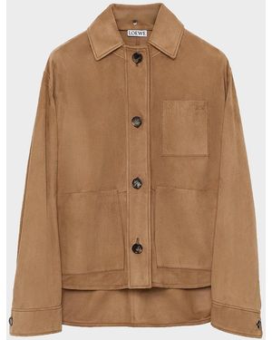 Loewe Workwear High-Low Suede Jacket - Brown