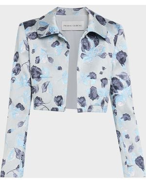 Prabal Gurung Metallic Floral Jacquard Bolero Jacket - Blue