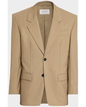 Saint Laurent Apos;S Wool And Mohair Oversized Two-Button Blazer - Natural