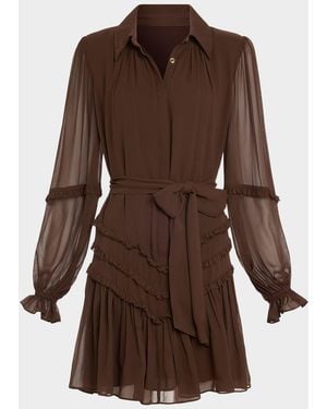 Ramy Brook Maya Ruffle-Trim Silk Mini Dress - Brown
