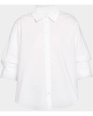 Tanya Taylor Emmy Ruched-Sleeve Cotton Shirt - White