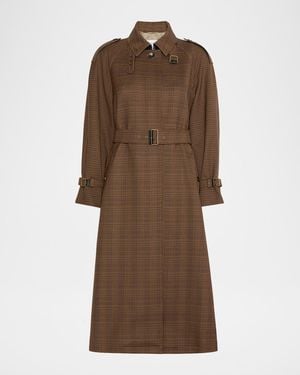Max Mara Prince Of Whales Wool Belted Long Trench - Brown