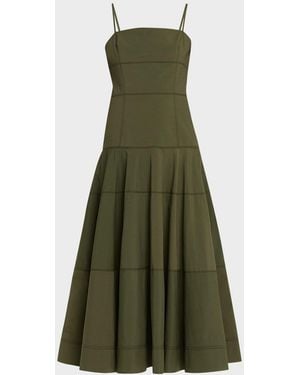 Veronica Beard Ilona Tiered Faille Midi Dress - Green