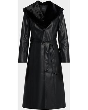 Tahari Vegan Leather Trench Coat - Black