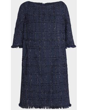Talbot Runhof Linton Metallic Tweed Shift Dress - Blue