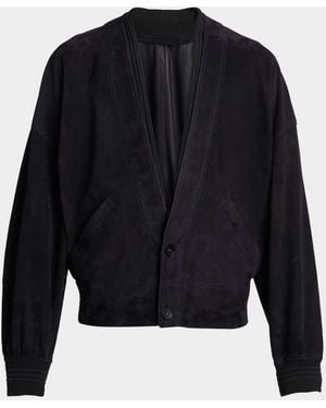 Versace Apos;S V-Neck Leather Blouson - Blue