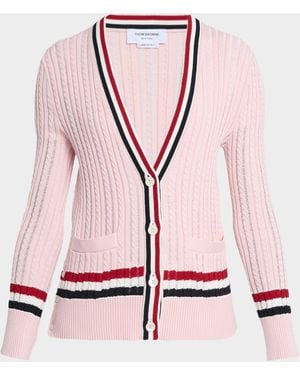 Thom Browne Ladder Cable Knit V-Neck Cardigan - Pink