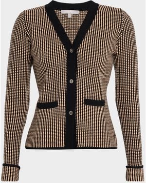 Neiman Marcus Cashmere Contrast Pique Knit Jacket - Black