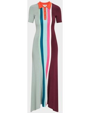 Christopher John Rogers Bowling Colorblock Knit Midi Polo Dress - Red