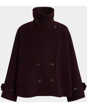 Chloé Wool Double-Breasted Oversized Pea Coat - Purple