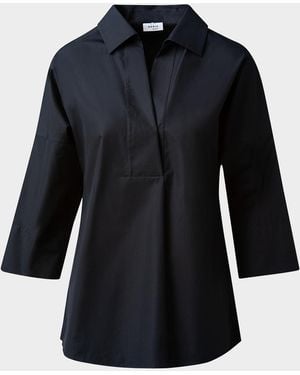 Akris Punto Kimono-Sleeve Split-Neck Blouse - Black
