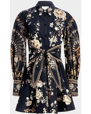 CAMILLA Flamenco Folklore Cotton Shirtdress - Blue