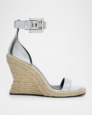 Balmain 85Mm Metallic Leather Espadrille Wedge Sandals - White