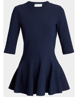 Stella McCartney Elbow-Sleeve Compact Knit Peplum Top - Blue