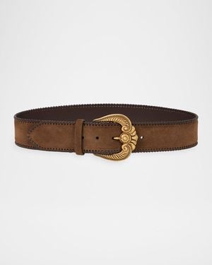 Etro Suede Belt With Paisley Buckle - Brown